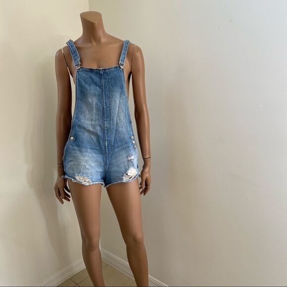 ZARA denim distressed short overall S - Picture 4 of 11